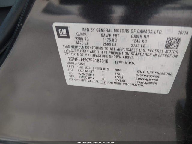 Chevrolet EQUINOX LT 2015 2GNFLFEK7F6184018 Image 9