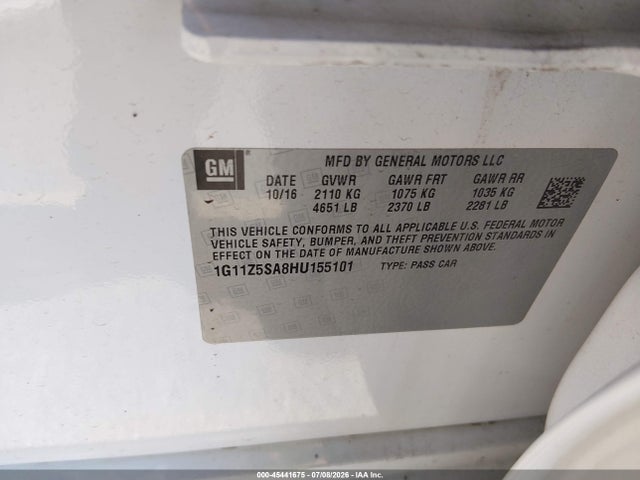 Chevrolet IMPALA LS 2017 1G11Z5SA8HU155101 Image 9