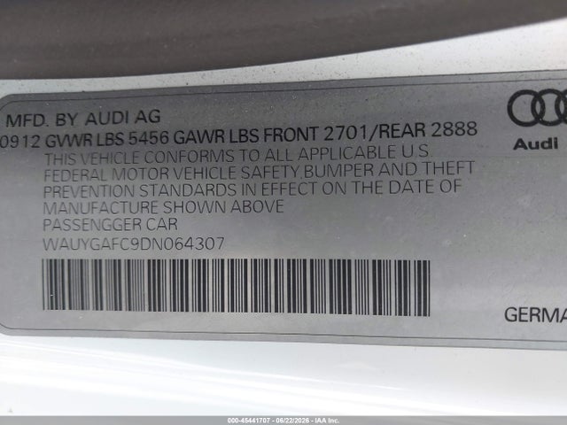 Aukcja sprzedaży 2013 Audi A7 3.0t Premium, vin: WAUYGAFC9DN064307, numer aukcji: 45441707