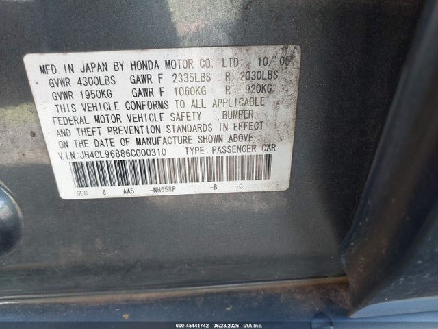 45441742 :رقم المزاد ، JH4CL96886C000310 vin ، 2006 Acura Tsx مزاد بيع