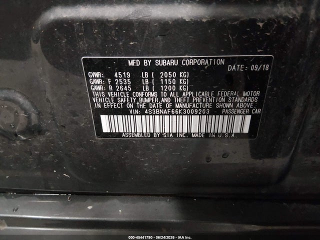 45441790 :رقم المزاد ، 4S3BNAF66K3009203 vin ، 2019 Subaru Legacy 2.5i Premium مزاد بيع