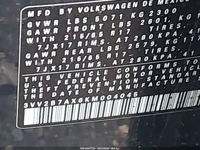 Aukcja sprzedaży 2019 Volkswagen Tiguan 2.0t Se/2.0t Sel/2.0t Sel R-line/2.0t Sel R-line Black, vin: 3VV2B7AX6KM004045, numer aukcji: 45441793