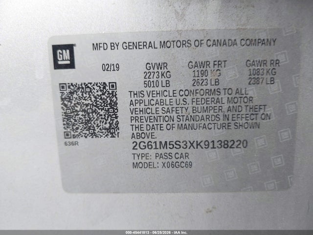 Aukcja sprzedaży 2019 Cadillac Xts Luxury, vin: 2G61M5S3XK9138220, numer aukcji: 45441813