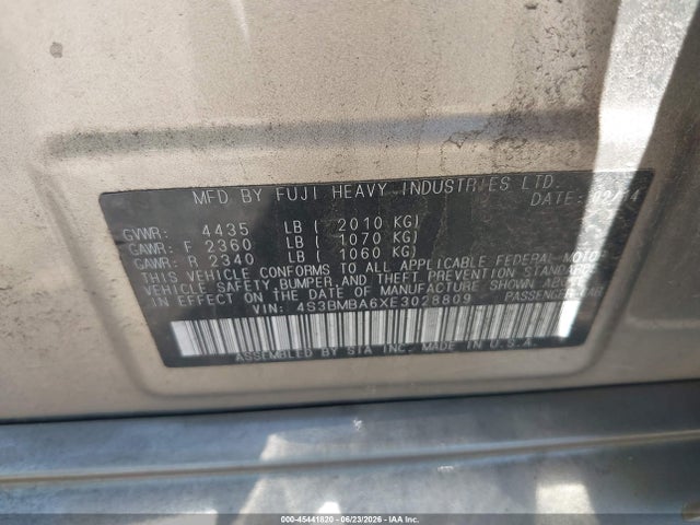45441820 :رقم المزاد ، 4S3BMBA6XE3028809 vin ، 2014 Subaru Legacy 2.5i مزاد بيع