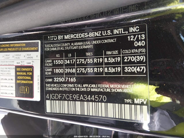 4JGDF7CE9EA344570 Mercedes-Benz Gl 450 4matic