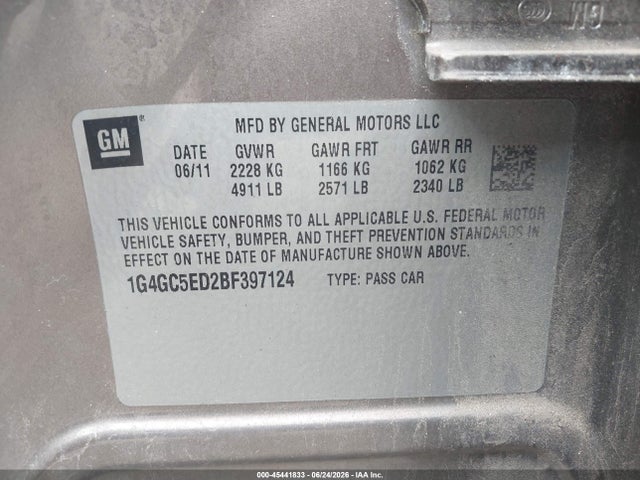 Продажа на аукционе авто 2011 Buick Lacrosse Cxl, vin: 1G4GC5ED2BF397124, номер лота: 45441833