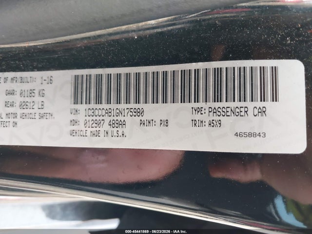 2016 Chrysler 200 Limited მანქანა იყიდება აუქციონზე, vin: 1C3CCCAB1GN175980, აუქციონის ნომერი: 45441869