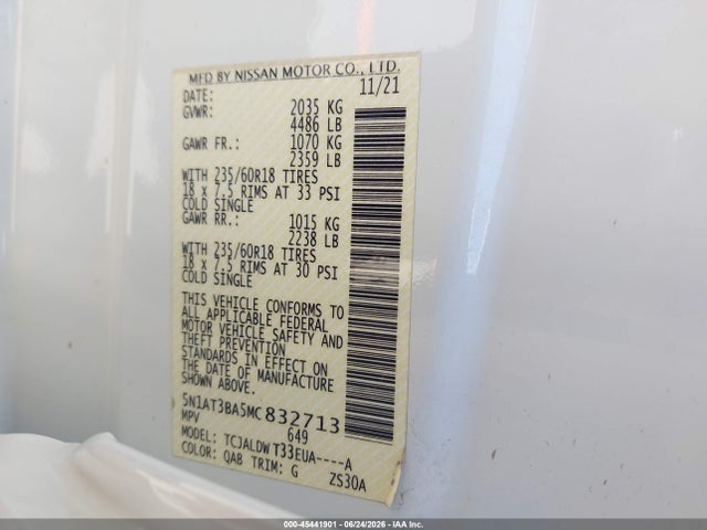 5N1AT3BA5MC832713 Nissan Rogue Sv Fwd