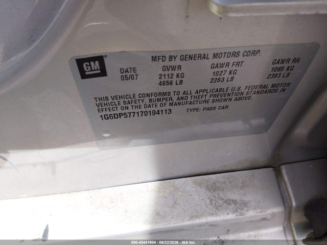 45441904 :رقم المزاد ، 1G6DP577170194113 vin ، 2007 Cadillac Cts Base W/1sb مزاد بيع