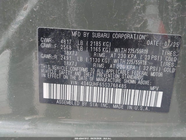 45441912 :رقم المزاد ، 4S4GUHF65S3768485 vin ، 2025 Subaru Crosstrek Sport مزاد بيع
