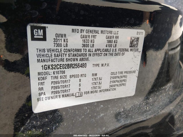 Aukcja sprzedaży 2011 Gmc Yukon Slt, vin: 1GKS2CE02BR256480, numer aukcji: 45441932
