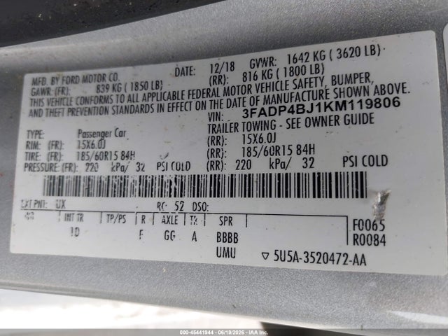 Ford FIESTA SE 2019 3FADP4BJ1KM119806 Image 9