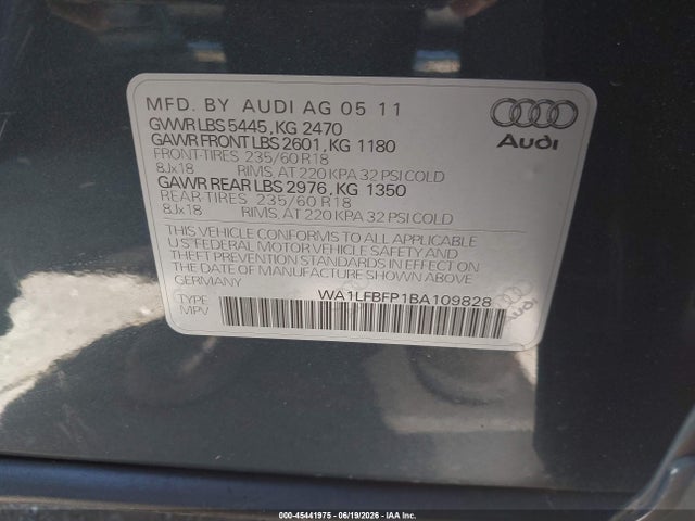 Продажа на аукционе авто 2011 Audi Q5 2.0t Premium, vin: WA1LFBFP1BA109828, номер лота: 45441975