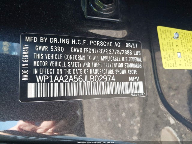 Aukcja sprzedaży 2018 Porsche Macan, vin: WP1AA2A56JLB02974, numer aukcji: 45442014