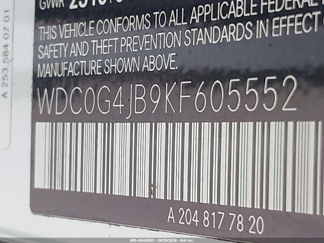 45442083 :رقم المزاد ، WDC0G4JB9KF605552 vin ، 2019 Mercedes-benz Glc 300 مزاد بيع