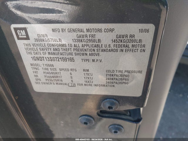 Aukcja sprzedaży 2007 Chevrolet Trailblazer Ls, vin: 1GNDT13S072159165, numer aukcji: 45442103