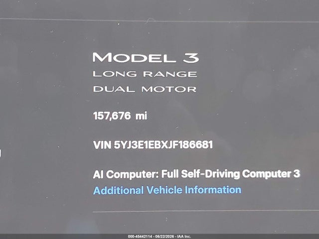 Aukcja sprzedaży 2018 Tesla Model 3 Long Range/performance, vin: 5YJ3E1EBXJF186681, numer aukcji: 45442114