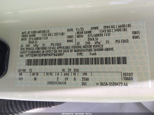 Aukcja sprzedaży 2023 Ford F-150 Xl, vin: 1FTEW1EP8PKF92097, numer aukcji: 45442132