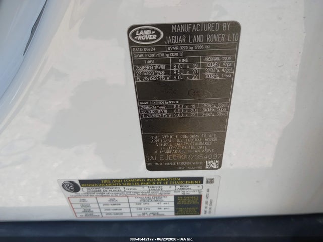 Aukcja sprzedaży 2024 Land Rover Defender 110 P400 S, vin: SALEJEEU3R2354097, numer aukcji: 45442177