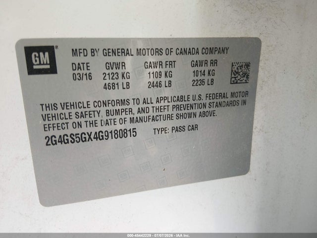 45442229 :رقم المزاد ، 2G4GS5GX4G9180815 vin ، 2016 Buick Regal Turbo Premium Ii مزاد بيع