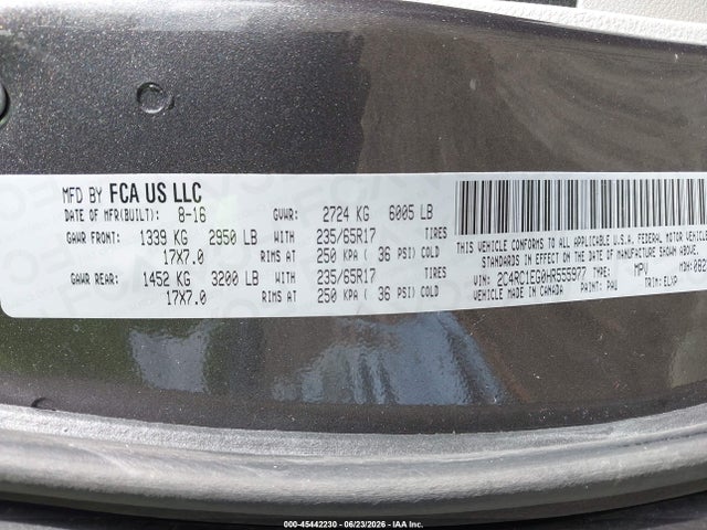 2017 Chrysler Pacifica Touring-l Plus მანქანა იყიდება აუქციონზე, vin: 2C4RC1EG0HR555977, აუქციონის ნომერი: 45442230