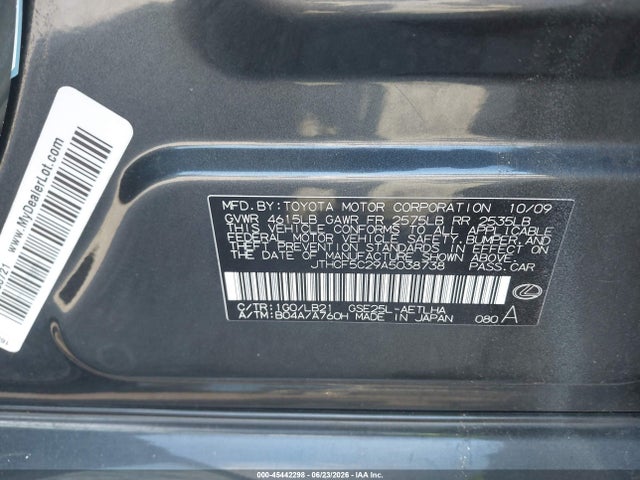45442298 :رقم المزاد ، JTHCF5C29A5038738 vin ، 2010 Lexus Is 250 مزاد بيع