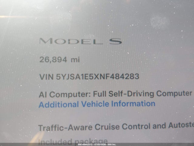 Продажа на аукционе авто 2022 Tesla Model S Dual Motor All-wheel Drive, vin: 5YJSA1E5XNF484283, номер лота: 45442312