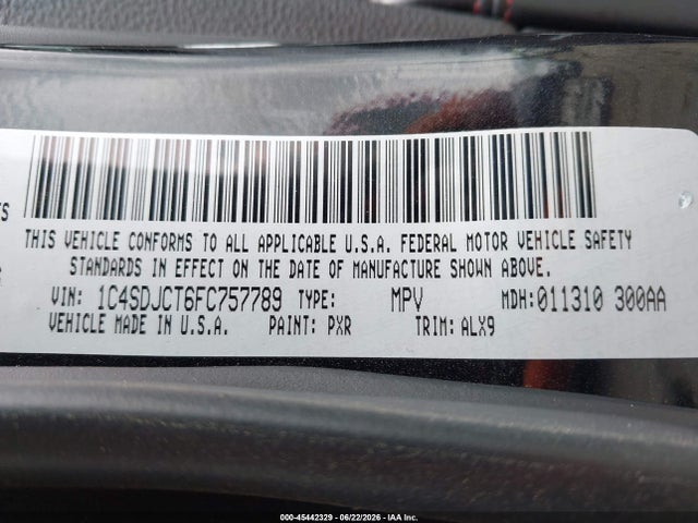 Продаж на аукціоні авто 2015 Dodge Durango R/t, vin: 1C4SDJCT6FC757789, номер лоту: 45442329