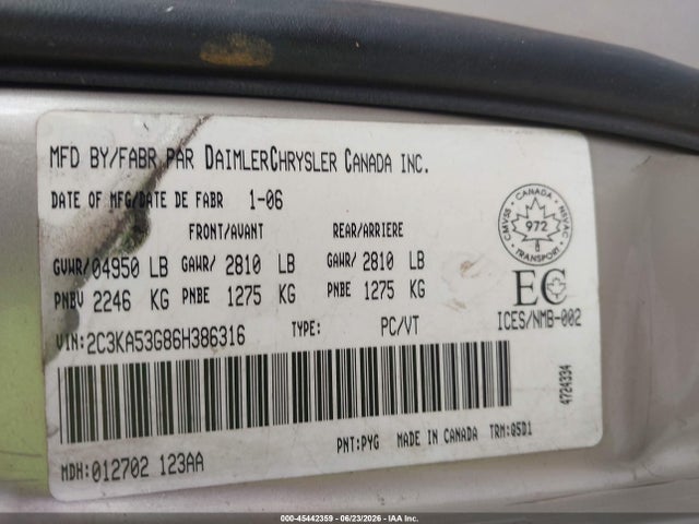 2006 Chrysler 300 მანქანა იყიდება აუქციონზე, vin: 2C3KA53G86H386316, აუქციონის ნომერი: 45442359