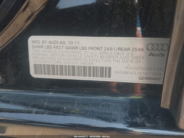 Aukcja sprzedaży 2012 Audi A4 2.0t Premium, vin: WAUBFAFL2CN011648, numer aukcji: 45442372