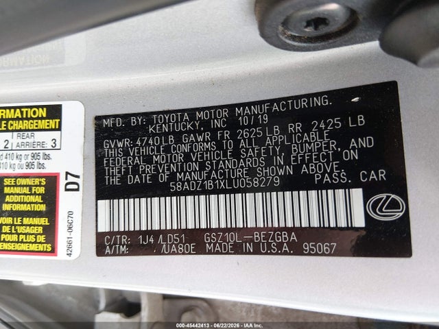 Продажа на аукционе авто 2020 Lexus Es 350, vin: 58ADZ1B1XLU058279, номер лота: 45442413