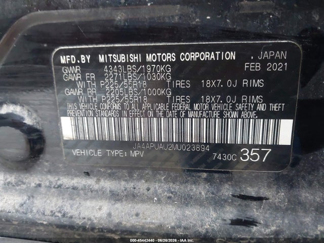 Aukcja sprzedaży 2021 Mitsubishi Outlander Sport 2.0 Be 2wd/2.0 Es 2wd/2.0 Le 2wd/2.0 S 2wd, vin: JA4APUAU2MU023894, numer aukcji: 45442440