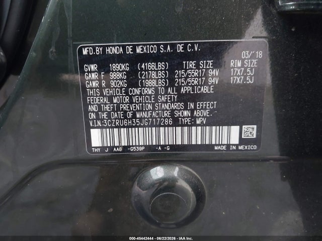 Aukcja sprzedaży 2018 Honda Hr-v Lx, vin: 3CZRU6H35JG717286, numer aukcji: 45442444