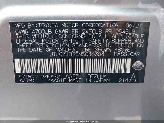 Продаж на аукціоні авто 2021 Lexus Is 350 F Sport, vin: JTHGZ1B28M5046384, номер лоту: 45442446