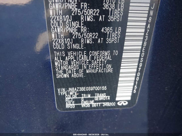 JN8AZ3BE0S9700155 Infiniti Qx80 Luxe Awd