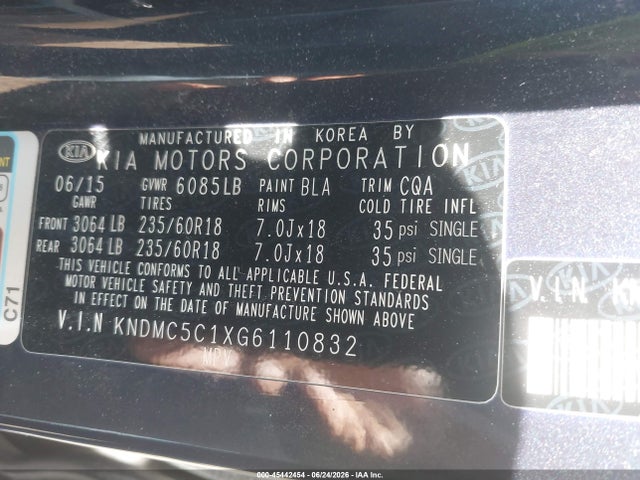 KIA SEDONA EX 2016 KNDMC5C1XG6110832 Image 9