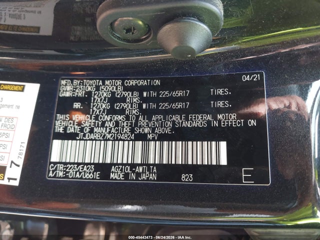 Aukcja sprzedaży 2021 Lexus Nx 300, vin: JTJDARBZ7M2194824, numer aukcji: 45442473