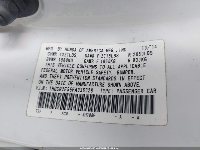 Honda Accord Sport 2015 1HGCR2F55FA036028 Image 9