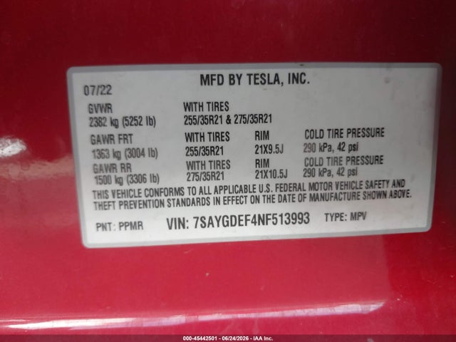 Продажа на аукционе авто 2022 Tesla Model Y Performance Dual Motor All-wheel Drive, vin: 7SAYGDEF4NF513993, номер лота: 45442501