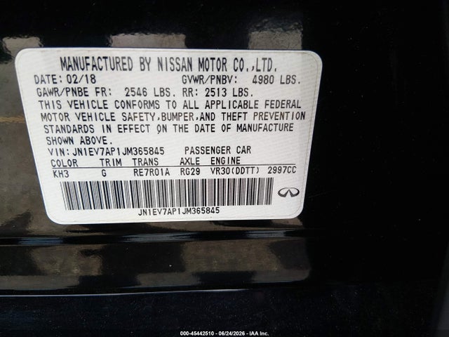 Продажа на аукционе авто 2018 Infiniti Q50 3.0t Luxe, vin: JN1EV7AP1JM365845, номер лота: 45442510