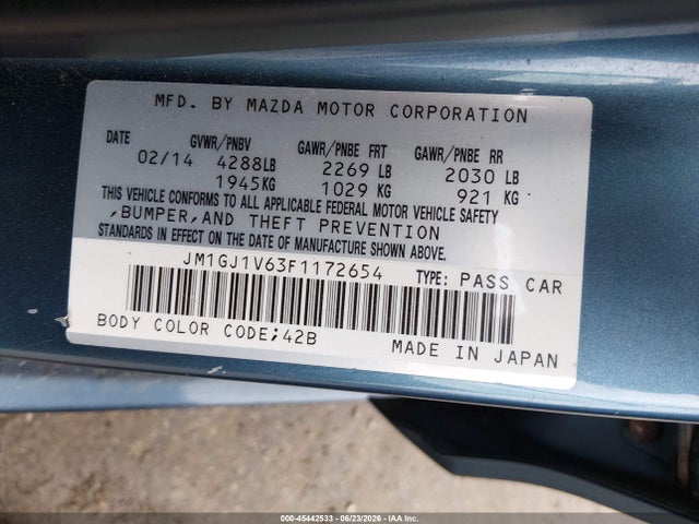 2015 Mazda Mazda6 I Touring მანქანა იყიდება აუქციონზე, vin: JM1GJ1V63F1172654, აუქციონის ნომერი: 45442533