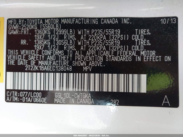 Продажа на аукционе авто 2014 Lexus Rx 350, vin: 2T2ZK1BA6EC138048, номер лота: 45442557