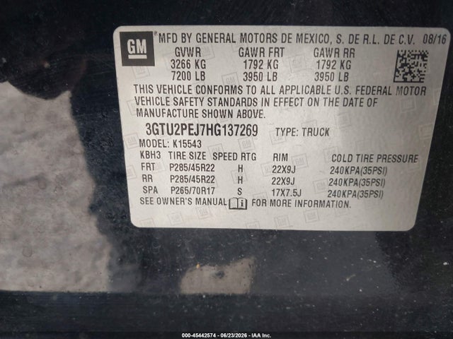 Aukcja sprzedaży 2017 Gmc Sierra 1500 Denali, vin: 3GTU2PEJ7HG137269, numer aukcji: 45442574