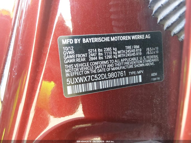 45442579 :رقم المزاد ، 5UXWX7C52DL980761 vin ، 2013 Bmw X3 Xdrive35i مزاد بيع