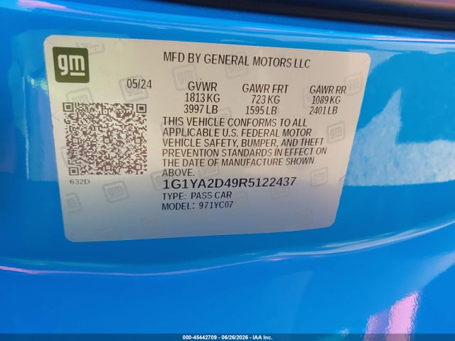 Chevrolet Corvette Stingray Rwd 1lt 2024 1G1YA2D49R5122437 Image 9