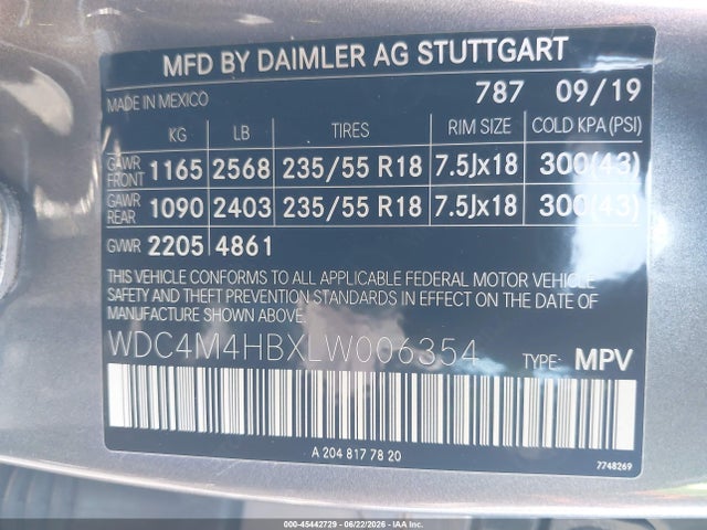 Продаж на аукціоні авто 2020 Mercedes-benz Glb 250 4matic, vin: WDC4M4HBXLW006354, номер лоту: 45442729