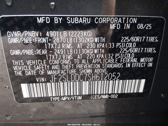 Продажа на аукционе авто 2025 Subaru Forester Premium, vin: JF2SLDDC7SH612052, номер лота: 45442769