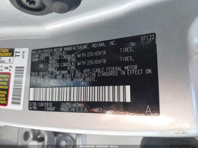 Toyota Highlander Xle 2022 5TDHZRBH4NS585170 Image 9
