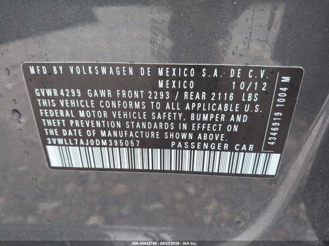 Продаж на аукціоні авто 2013 Volkswagen Jetta 2.0l Tdi, vin: 3VWLL7AJ0DM395057, номер лоту: 45442790