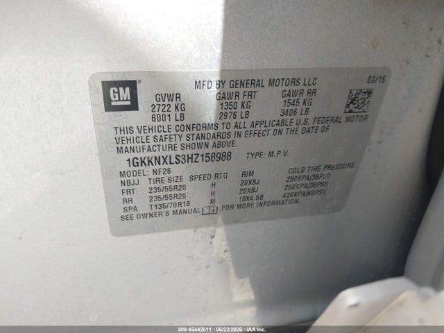 45442811 :رقم المزاد ، 1GKKNXLS3HZ158988 vin ، 2017 Gmc Acadia Denali مزاد بيع